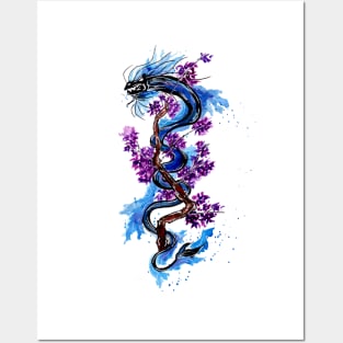 Blue Dragon Purple Blossoms Posters and Art